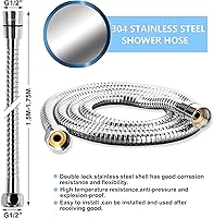 Vista 2 de Extensión de repuesto para manguera de regadera, manguera flexible de acero inoxidable de 59 pulgadas de largo para cabezal de ducha de mano