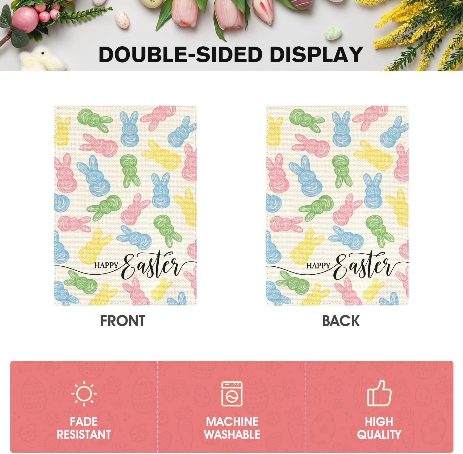 AVOIN colorlife Happy Easter Garden Flag 12x18 Inch Double Sided Outside, Easter Bunny Rabbit Yard Outdoor Flag - Image 6