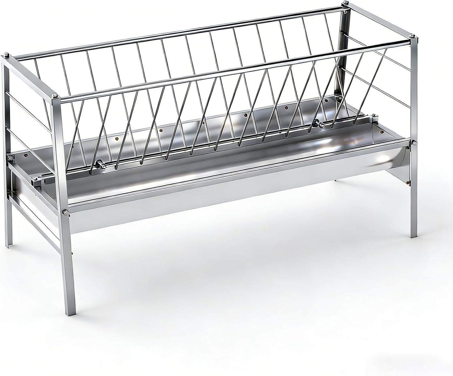 Goat Hay Feeder, 94-Gallon Capacity|8.0'' Deeper Feeding Pan, 3 in 1 Grain|Water|Hay Feeder, Stainless Steel Goat Feeder, 59" Long Livestock Hay Rack for Goats, Sheep, Cow, Horse