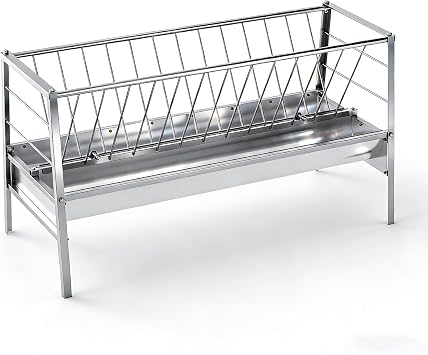 3 in 1 Grain|Water|Hay Feeder, 94-Gallon Capacity|8.0 Deeper Feeding Pan, Stainless Steel Goat Hay Feeder, 63" Long Livestock Hay Rack for Goats, Sheep, Cow, Horse