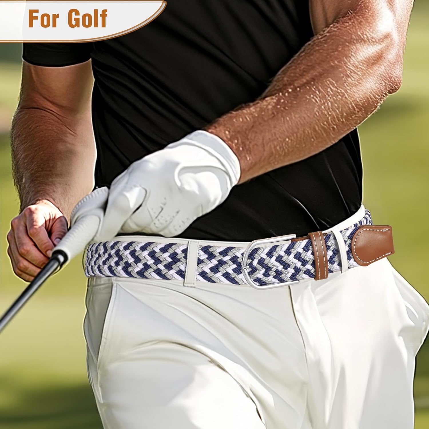 Braided Stretch Belt for Men Elastic Woven Golf Belt for Casual Pants Jeans Shorts - Image 3