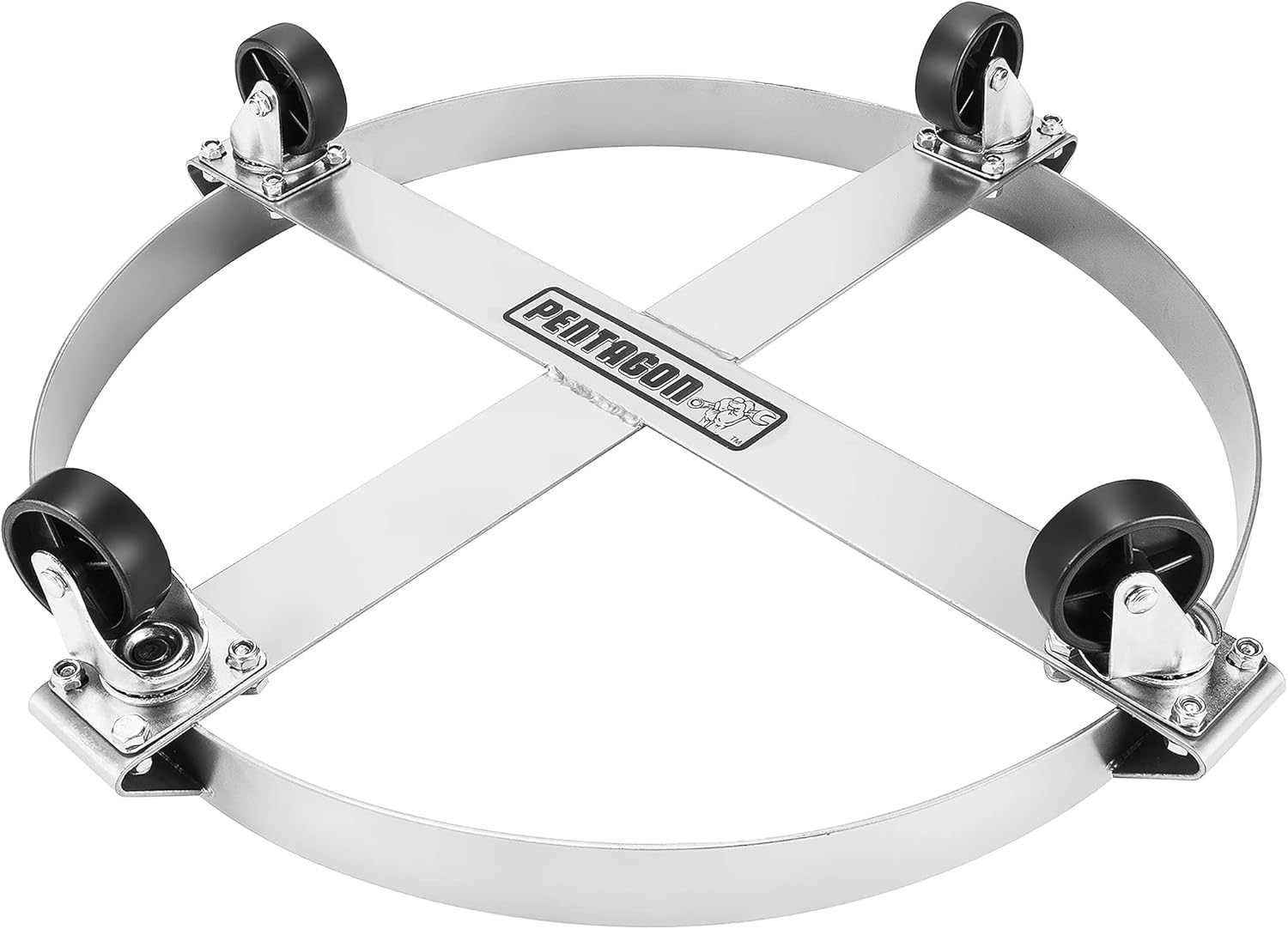 55-Gallon Drum Dolly - Heavy-Duty Steel Dolly with Cross Braces and 4 Caster Wheels – 1,000-Pound Capacity by Pentagon Tools