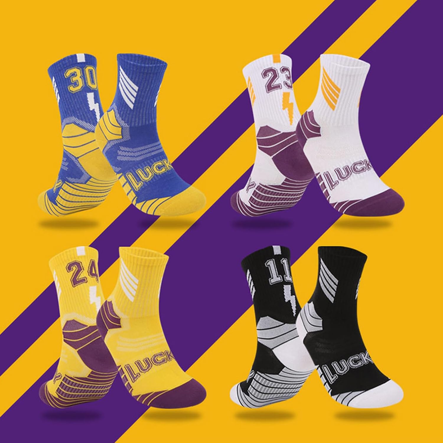 2 Pack Lucky Number 11 Youth Boys Basketball Socks - Performance Athletic Compression Running Crew Socks for Boys Youth - Image 7