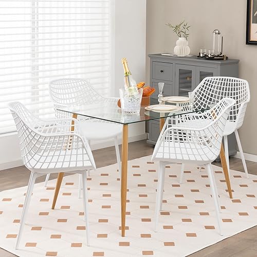 Miniatura 2 de Giantex Juego de 4 sillas de comedor modernas, sillones blancos con respaldo de 15 pulgadas de alto, patas de metal con recubrimiento en polvo,
