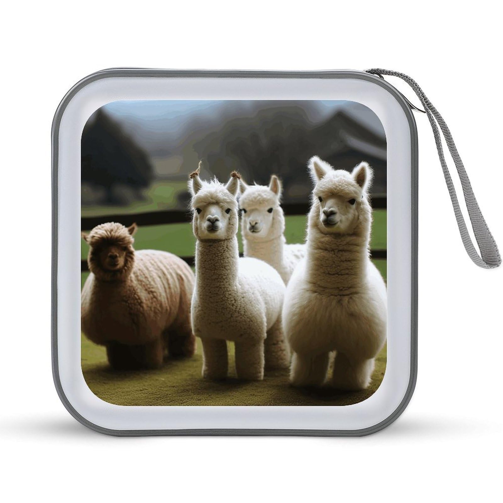 VstaDank Alpaca Family CD Case with Hand Strap Lightweight DVD Wallet Holder 40 Capacity CD/DVD Case Wallet Protective CD Wallet CD/DVD Portable Storage Binder for Car Home Office