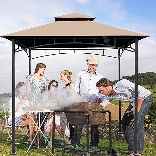 Miniatura 5 de Toldo de Repuesto para Cenador de Parrilla - Hugline 5x8 Refugio para Parrilla Exterior Toldo Superior de Doble Nivel Cubierta de Carpa BBQ