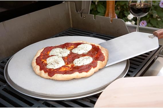 FibraMent Premium 17 Round Pizza Stone with Flame Diverter Large Baking Stone for Big Green Egg L, Kamado Joe Classic & Weber Kettles 1000F Heat Resistant for Crispy Pizza & Even Baking