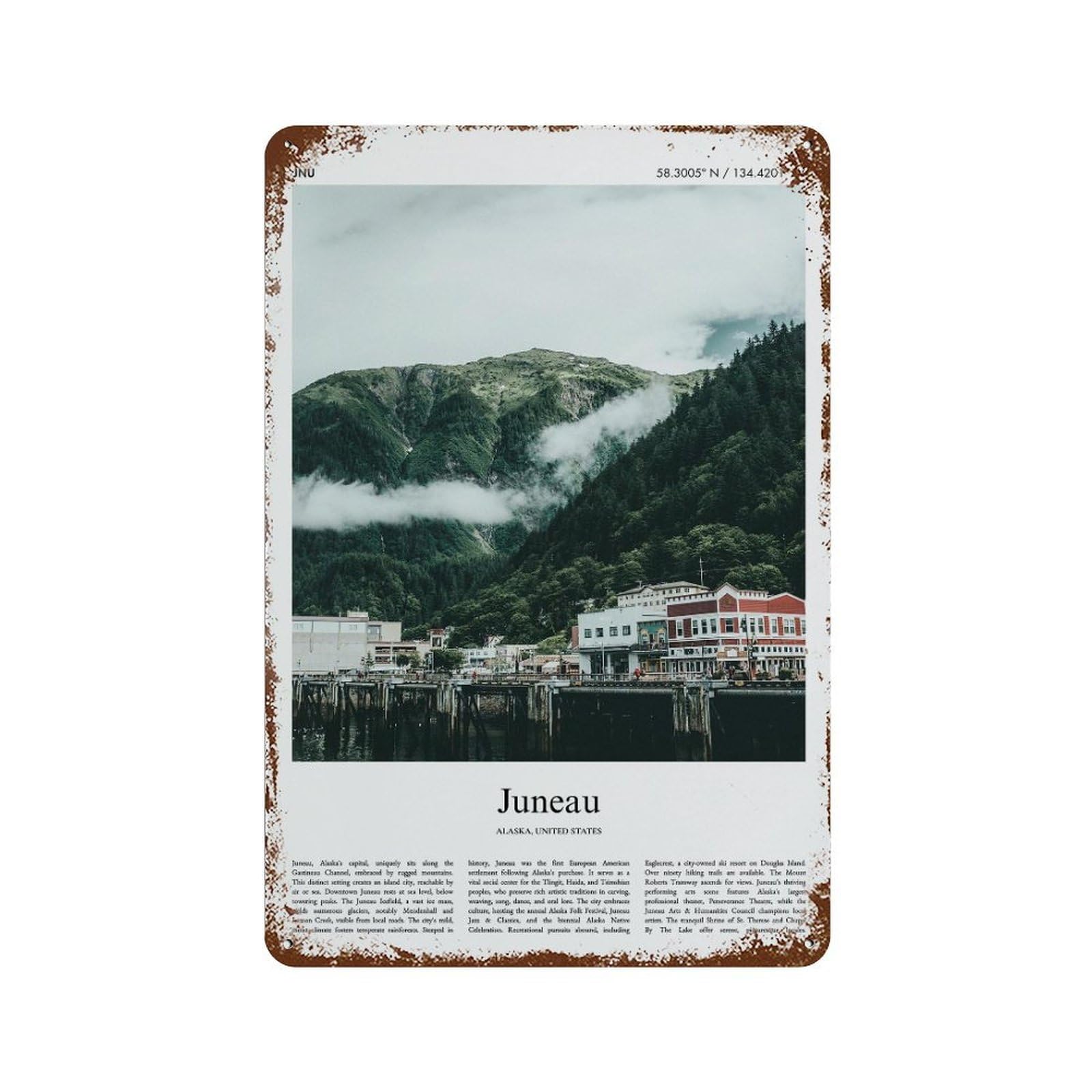 xiaoxiaoshen Juneau United States, USA City Scenery Wall Decor Art Metal Tin Poster Modern Home Decor Art Home Bar Shop Decorations Vintage Sign 30x20cm