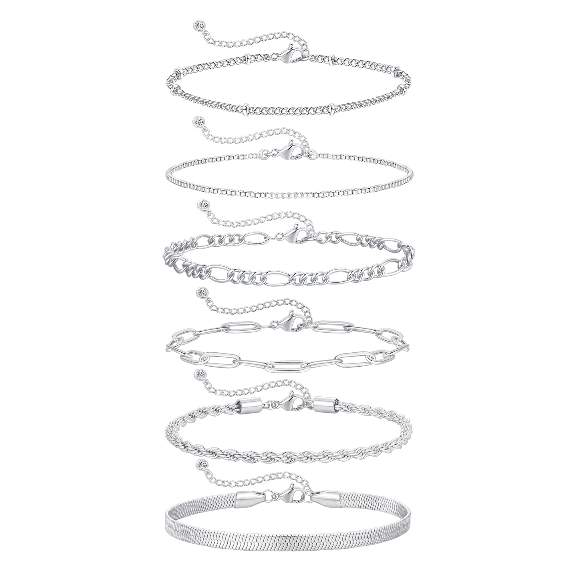 ZOERAY Armband Damen Gold Silber Set Wasserfest 18K Vergoldet Armbänder Stapelbare Armkette Gold Silber Verstellbare Mehrere Armbander Twist Figaro Schlange Modeschmuck Geschenk Set für Frauen Mädchen