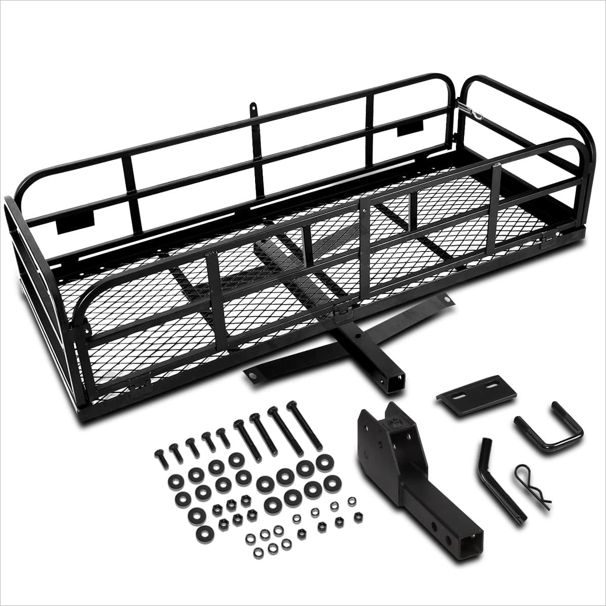 Universal 59"x24"x14" Black Mild Steel Foldable Cargo Box Luggage Carrier Basket Fits 2" Receiver