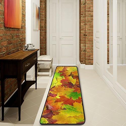 Alfombra antideslizante con hojas de arce amarillas otoñales, lavables, para pasillo, lavandería, alfombra suave y absorbente para cocina, entrada,