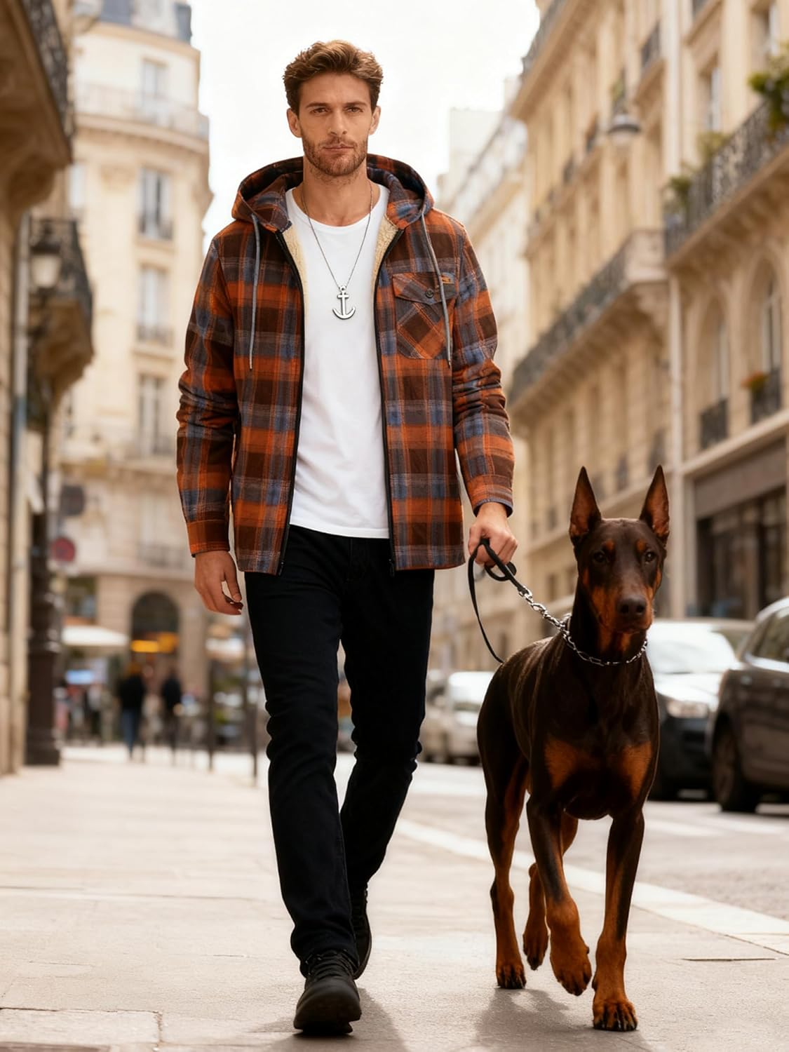 ZITY Mens Cotton Plaid Shirts Jacket Flannel Fleece Lined Hoodies Sherpa Zip Up Hoodie with Pocket - Image 7