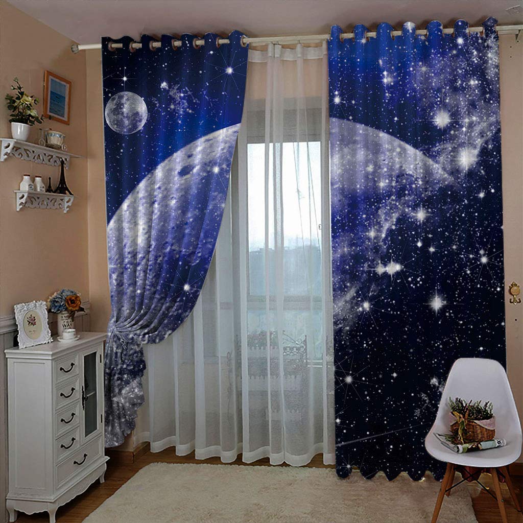 CILODO Cortinas para dormitorio de niños, planeta, 117 cm de ancho x 138 cm de profundidad x 2 paneles de tela opaca de microfibra con patrón 3D, cortinas de ventana con ojales para guardería, sala de