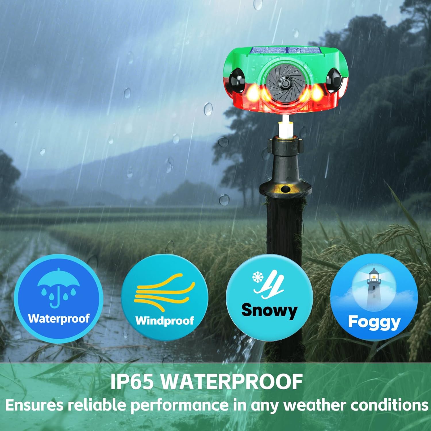 Solar Outdoor Motion Sensor Alarm,360° Motion Detector,Dog Barking ＆Gunshot, Support Recording,3 * 120db Loud Noise Maker,14 Sounds and Strobe Light to Deter Bear, Raccoon,Deer,Coyote (1)