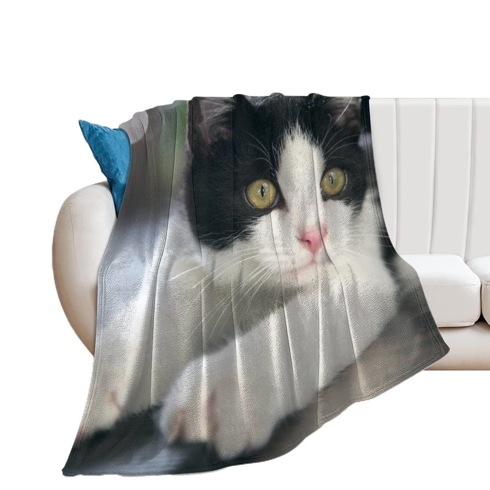 Couverture de canapé motif chat noir blanc pour vos soirées cocooning au salon