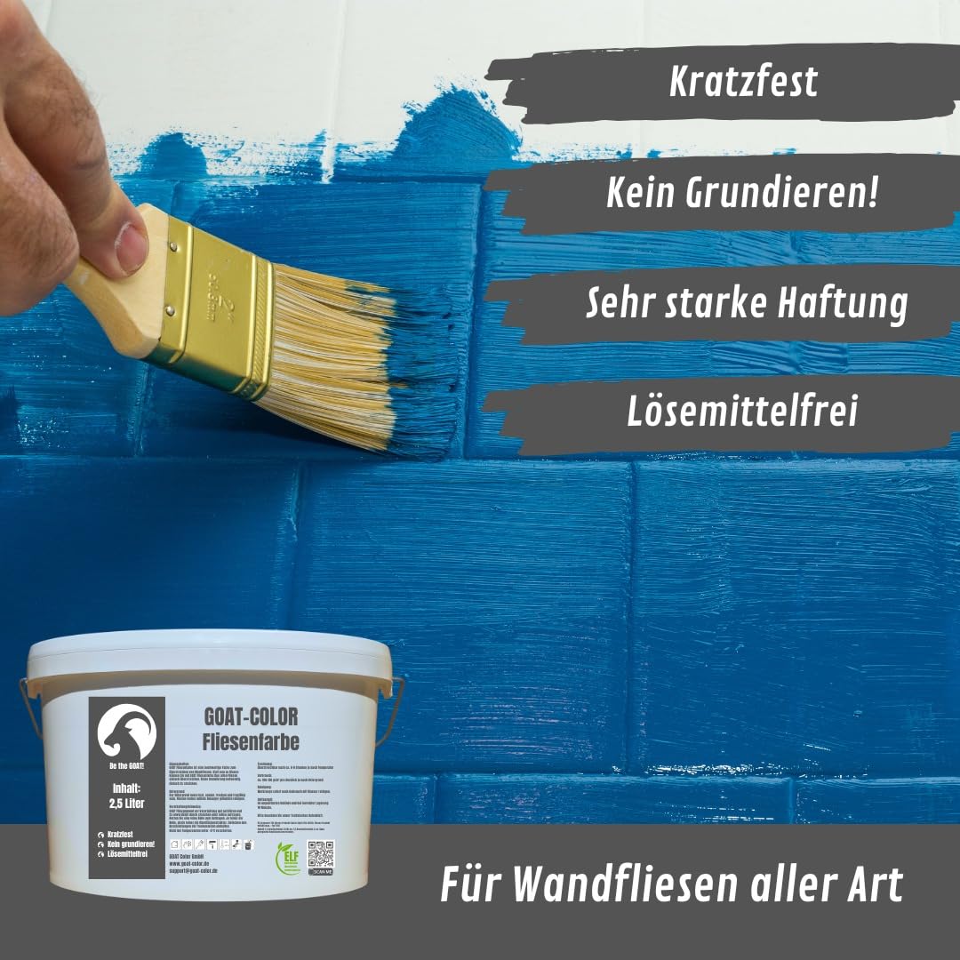 GOAT Fliesenfarbe Matt 2,5 Liter – Weiß – Fliesenlack für Wandfliesen – Kratzfest & deckend – Ideal für Küche & Bad