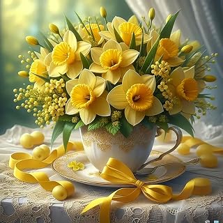 CHWGLFGG 5D Diamond Art Kits for Adults Beginners, Yellow Flowers Diamond Painting Kits, DIY Full Round Drill Paint by Diamonds Dot Gem Art for Adults, Home Wall Decor 13.7X 13.7 Inch