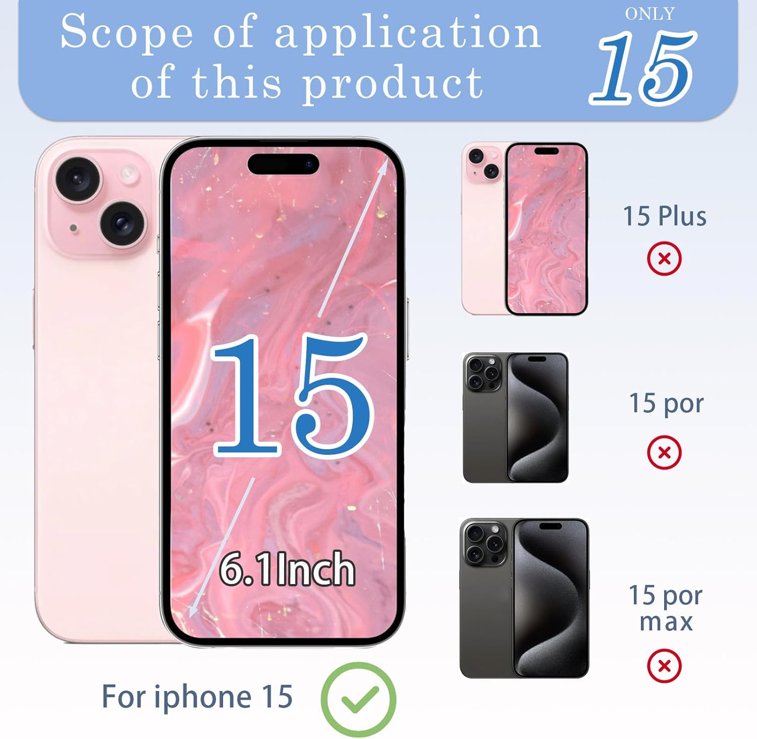 15 Back Glass Replacement with Metal Camera Frame and Lens Glass &Magnet for iPhone 15 (6.1-inch Pink) & Includes Replacement Tools