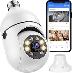 Câmera Lâmpada de Segurança Wifi 360° Full HD 1080P, Bivolt, Câmera IP E27 Panorâmica com Visão Noturna Colorida, Áudio Bidirecional, Giratória, Detecção de Movimento e Alarme no Celular (Branco)