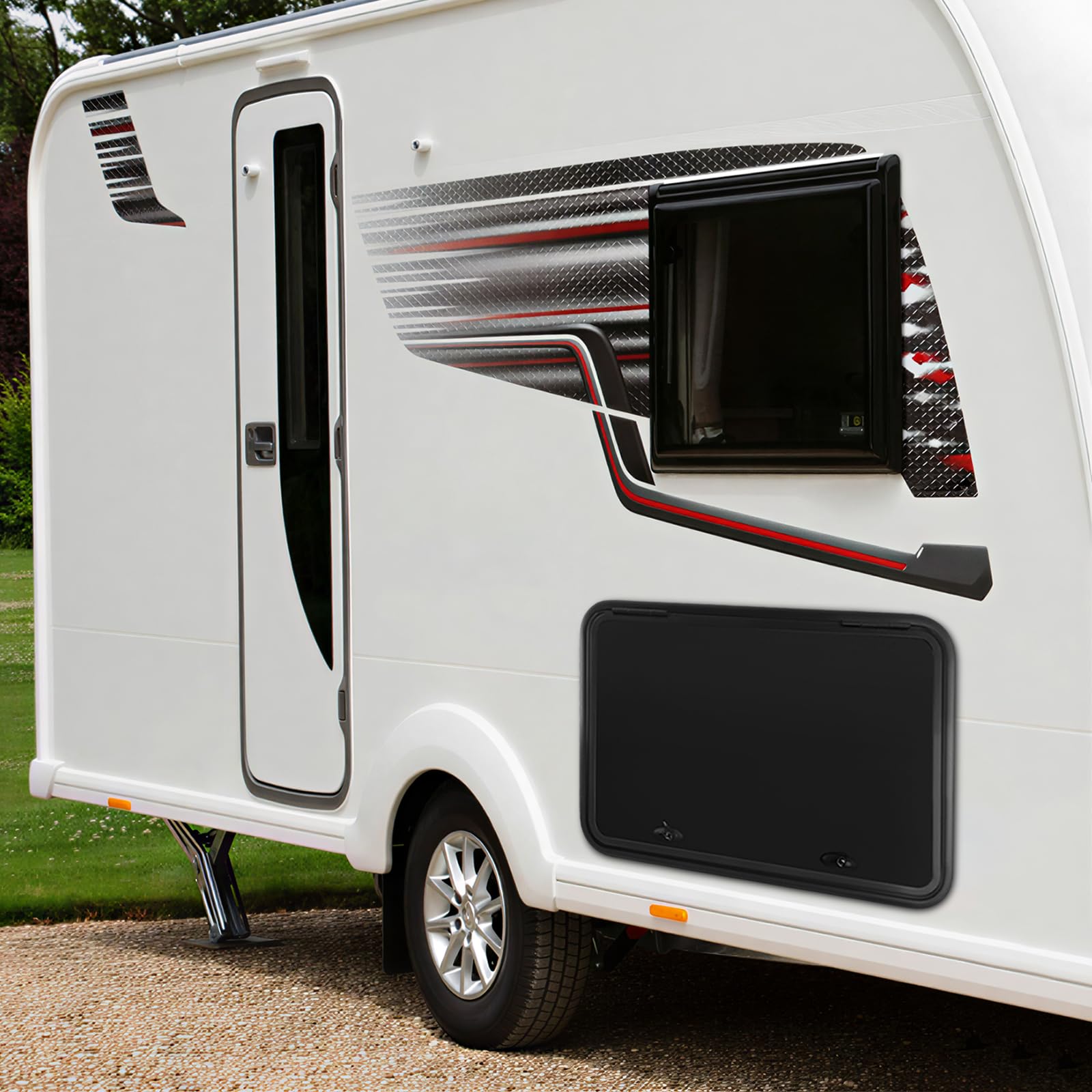 Wohnmobil Gepäcktür Tür 36"x24", Wohnmobil Fachtür mit Doppelschloss, Ladelukentür, Wohnmobiltür, Aluminiumlegierung Schutzstager Zugangstür, für Wohnmobile und Yachten (Schwarz)