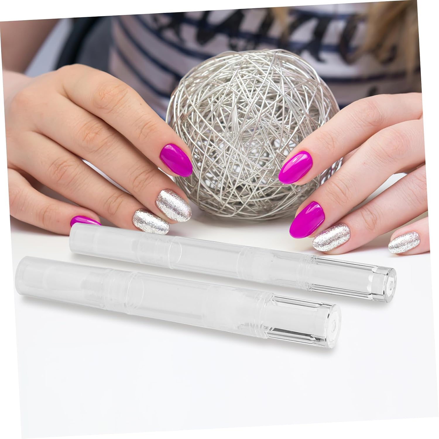 6Pcs Empty Nail Oil Cuticle Pens Refillable Plastic Tubes with Brush Tips for Nail Polish Essential Oils and More Compact and Portable Design