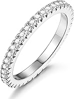 Jstyle Eternity Wedding Band for Women - Stackable 2-2.5mm Cubic Zirconia Rings, Hypoallergenic No Tarnish, Dainty Engagement Bands Sizes 5-9