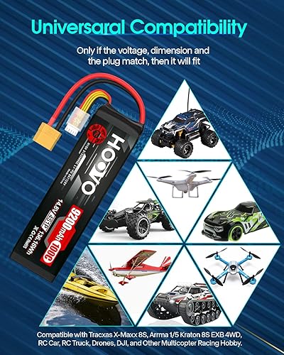 Miniatura 7 de HOOVO 4S Lipo - Batería 9200mAh 14.8V 100C con enchufe XT90, placas de metal, funda suave para RC Truck Truggy Buggy Tank RC Car Racing Hobby