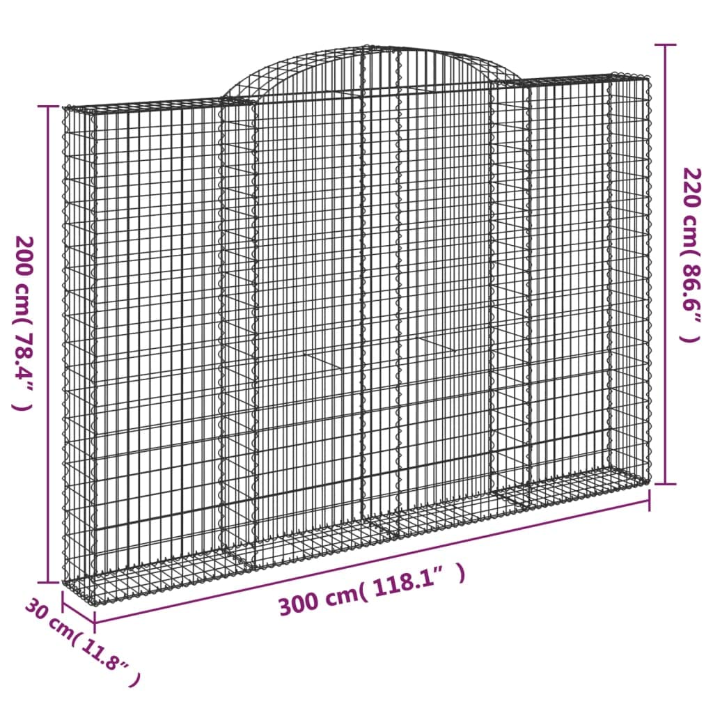 Cesti per gabbioni Archi, 2 pezzi, 300 x 30 x 200/220 cm, ferro zincato | Filo 3,5 mm robusto, ganci rinforzati, parete di sostegno, barriera da giardino