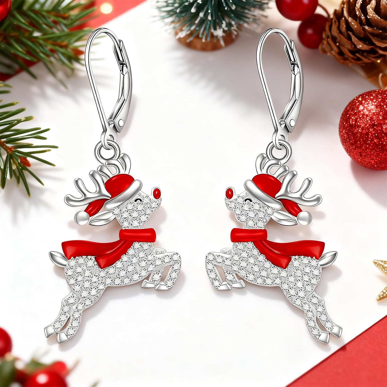 Christmas Reindeer Earrings Christmas Earrings for Women Dangling Sterling Silver Deer Jewelry Dangle Studs Holiday Merry Xmas Gifts - Image 3