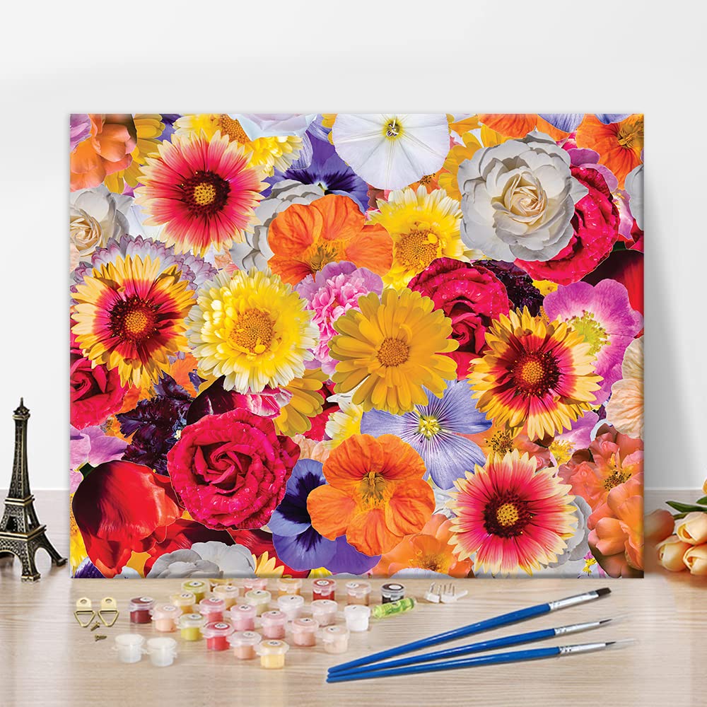 TUMOVO Flower Paint by Numbers Kit for Adults Hippie Flowers Canvas Wall Decor with Paintbrushes Acrylic Pigment for Home Living Room Decor 16"x20" Without Frame
