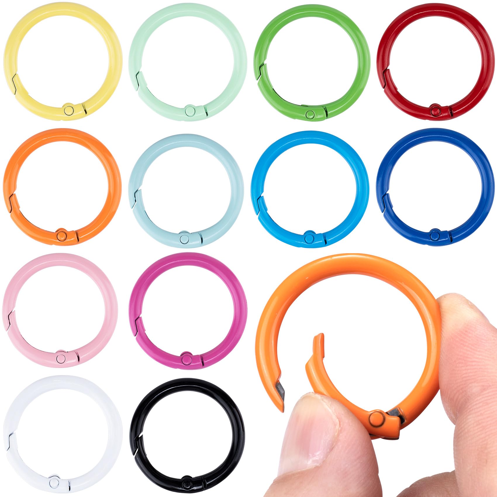 HINZIC 12Pcs Colorful Metal Spring O Rings, 33 mm Round Carabiner Snap Clip Trigger Buckles Spring Keyrings DIY Accessories for Bag Purse Handbag Keychains