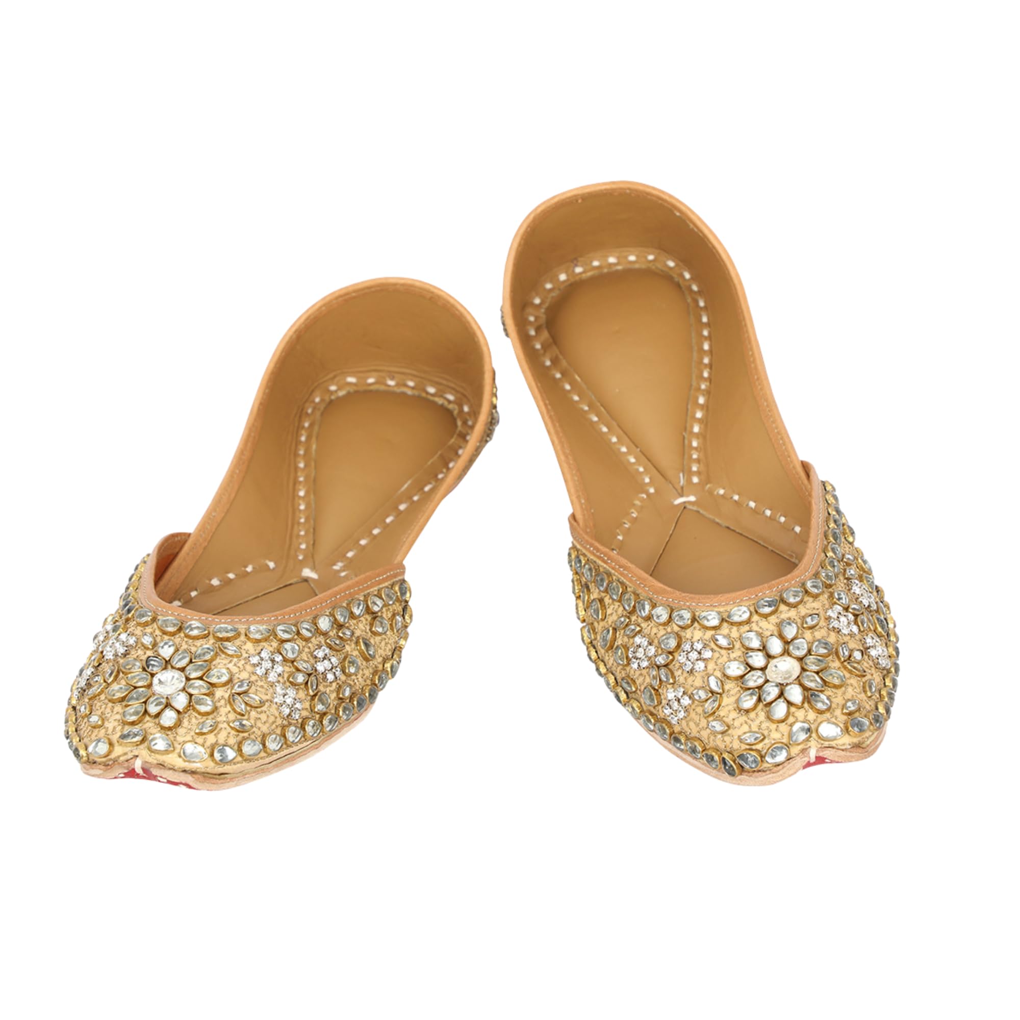 Square Toe Ethnic Embellished Fabric Mojaris | Gold |-image-11