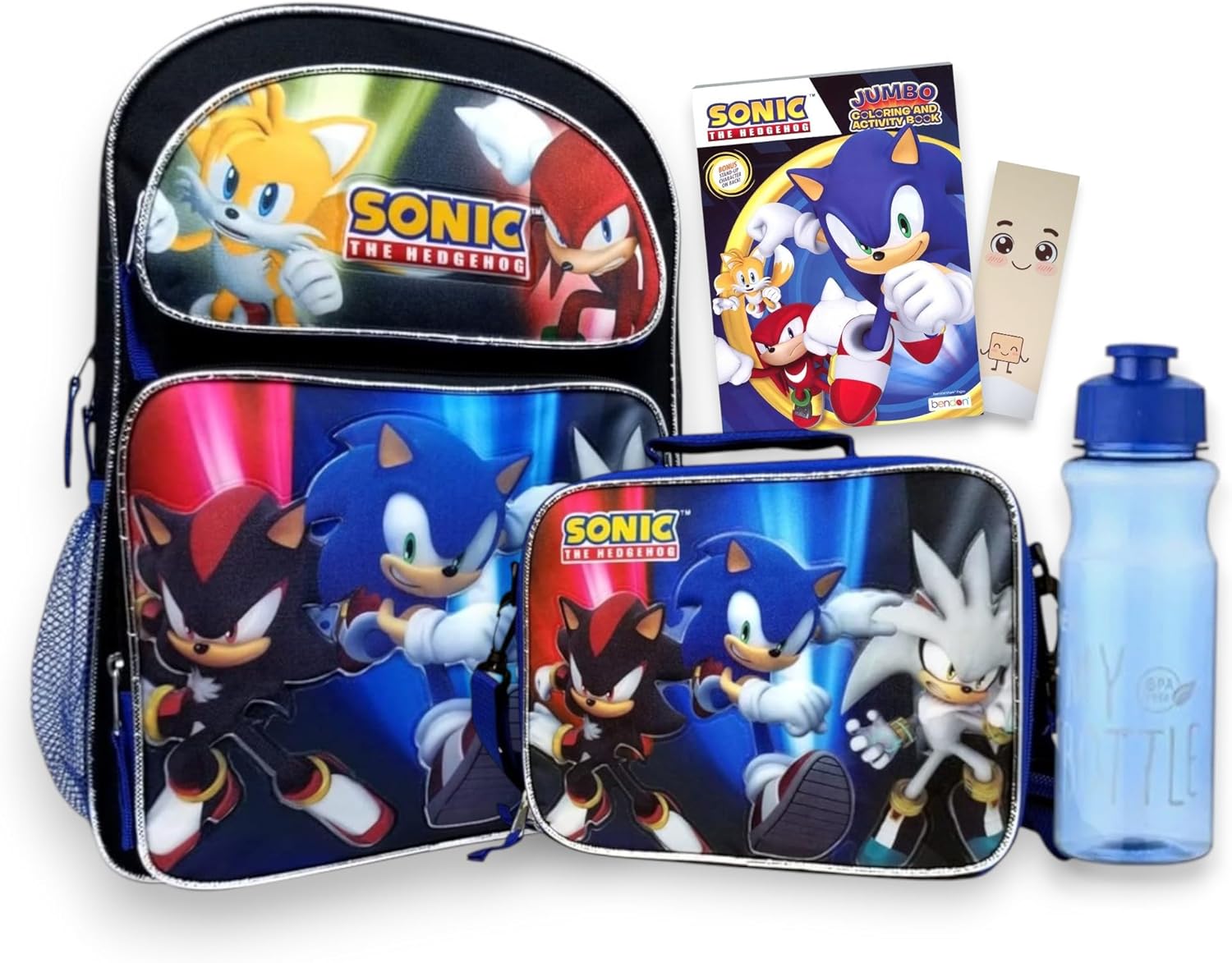 Sonic the Hedgehog Backpack Bundle Set - Bundle Includes Large Sonic Backpack 16", Sonic Lunch Box, Sonic Water Bottle, and More!