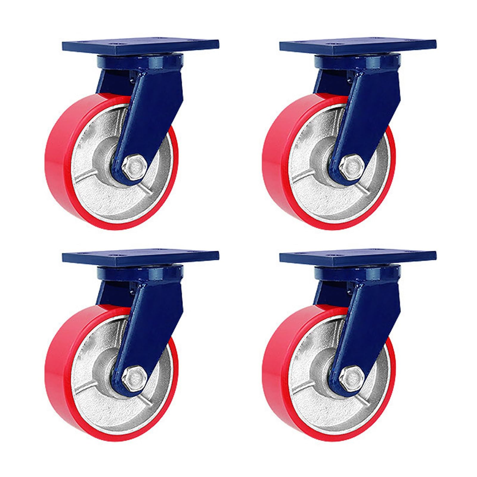 Ruote girevoli per carichi Pesanti, Ruote industriali per Gambe di mobili, Set da 4, Staffa Spessa, Piatto Girevole a Doppio Cuscinetto, Flessibile e Durevole