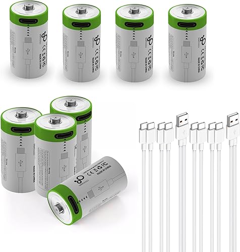 Vista 43 de Paquete de 4 baterías C, baterías recargables C, baterías de tamaño C de 5000 mWh, 4 unidades, baterías de iones de litio de 1.5 V, 4