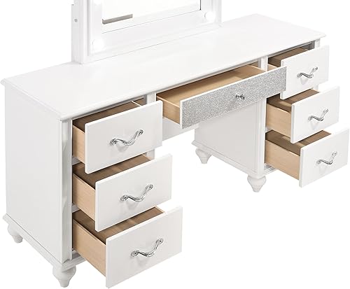 Miniatura 3 de Coaster Home Furnishings - Barzini - Wood - 7-Drawer Vanity Table with Mirror, 10 LED Lights, Chrome Handles and Diamond-Like Accents - Bedroom -
