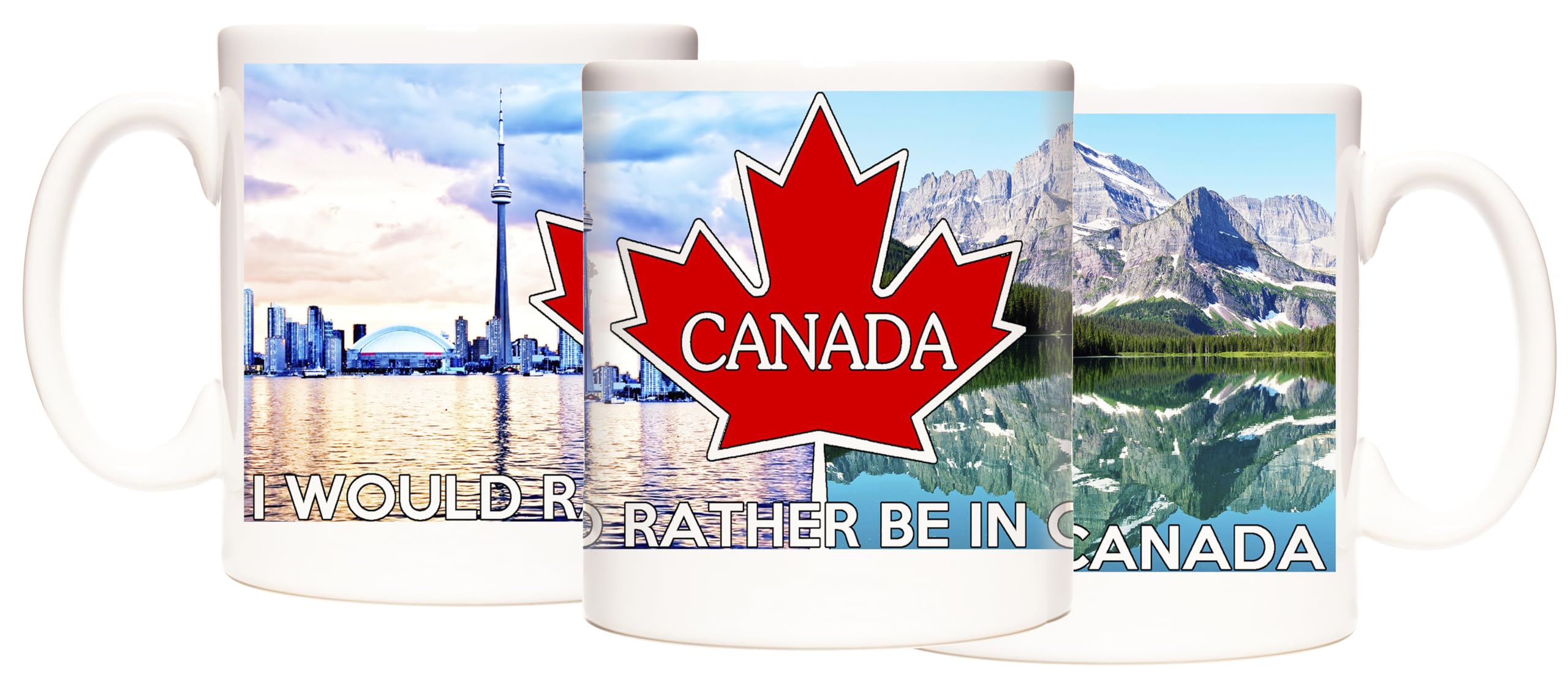 Kazmugz White Beautiful I Would Rather Be In Canada Ceramic Gift Mug. Maple Leaf, Lake Louise And Toronto. Canadian Images On A Coffee Mug Or Tea Cup.