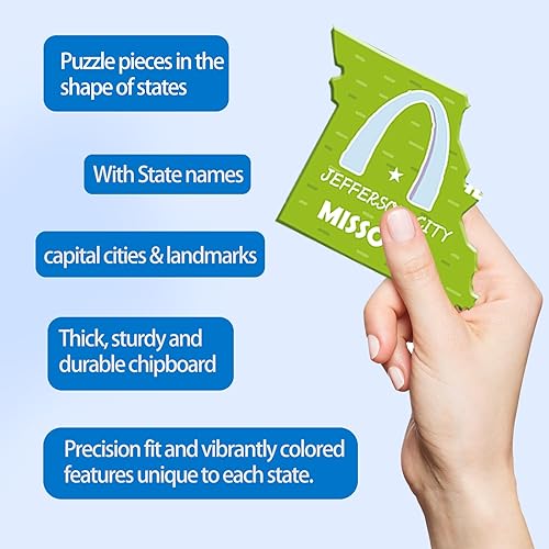 Miniatura 4 de TAOZI&LIZHI Rompecabezas de suelo para niños de 4 a 6 años, 6 a 8 años, 70 piezas, mapa de EE. UU., 50 estados con mayúsculas, rompecabezas grande