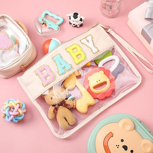 Miniatura 4 de Hillban Juego de 2 bolsas de bebé de chenilla, bolsas de letras de chenilla, bolsa de maquillaje, bolsa de viaje para bebé, impermeable, portátil