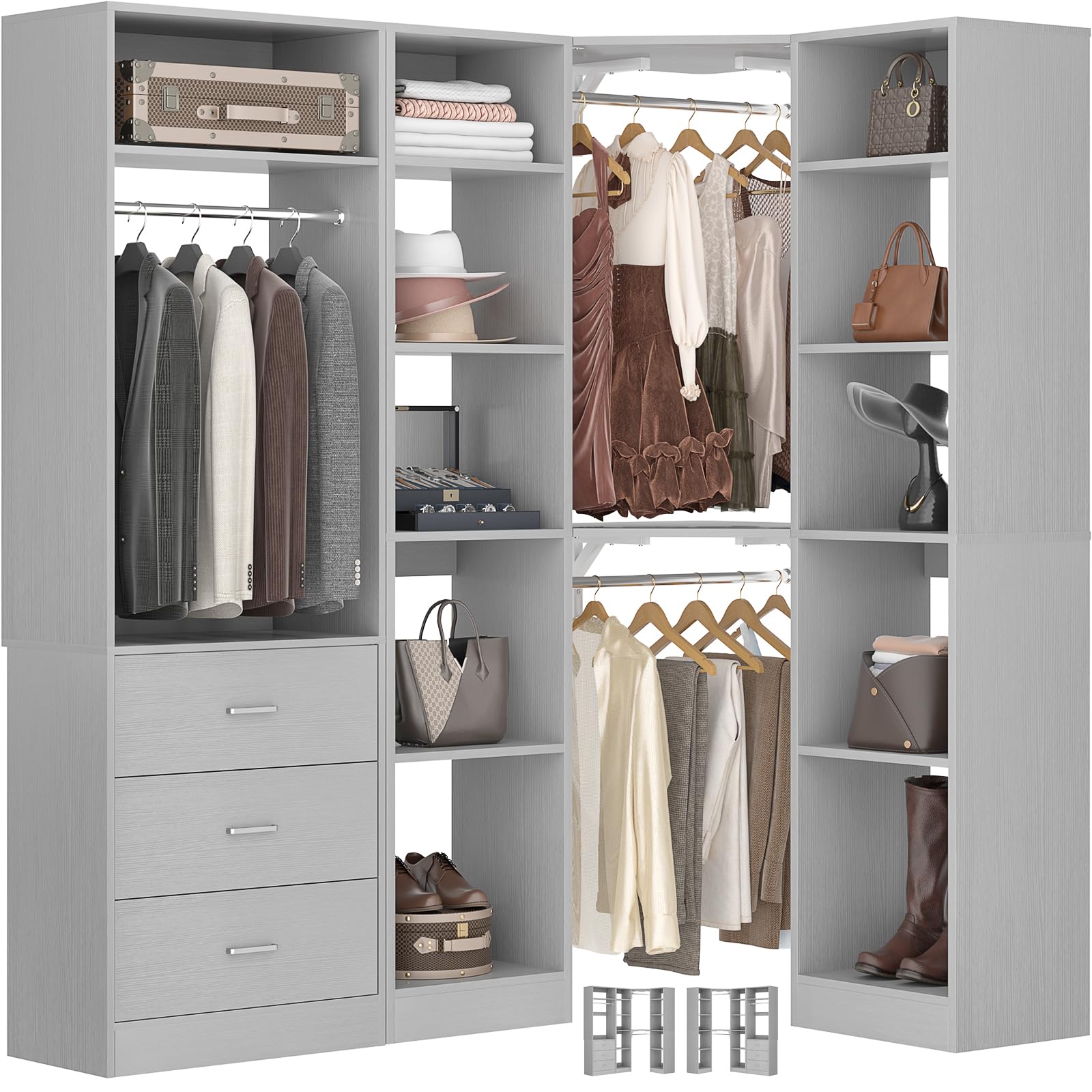 Amazon.com: Besiost Corner Closet System with 3 Drawers, Corner