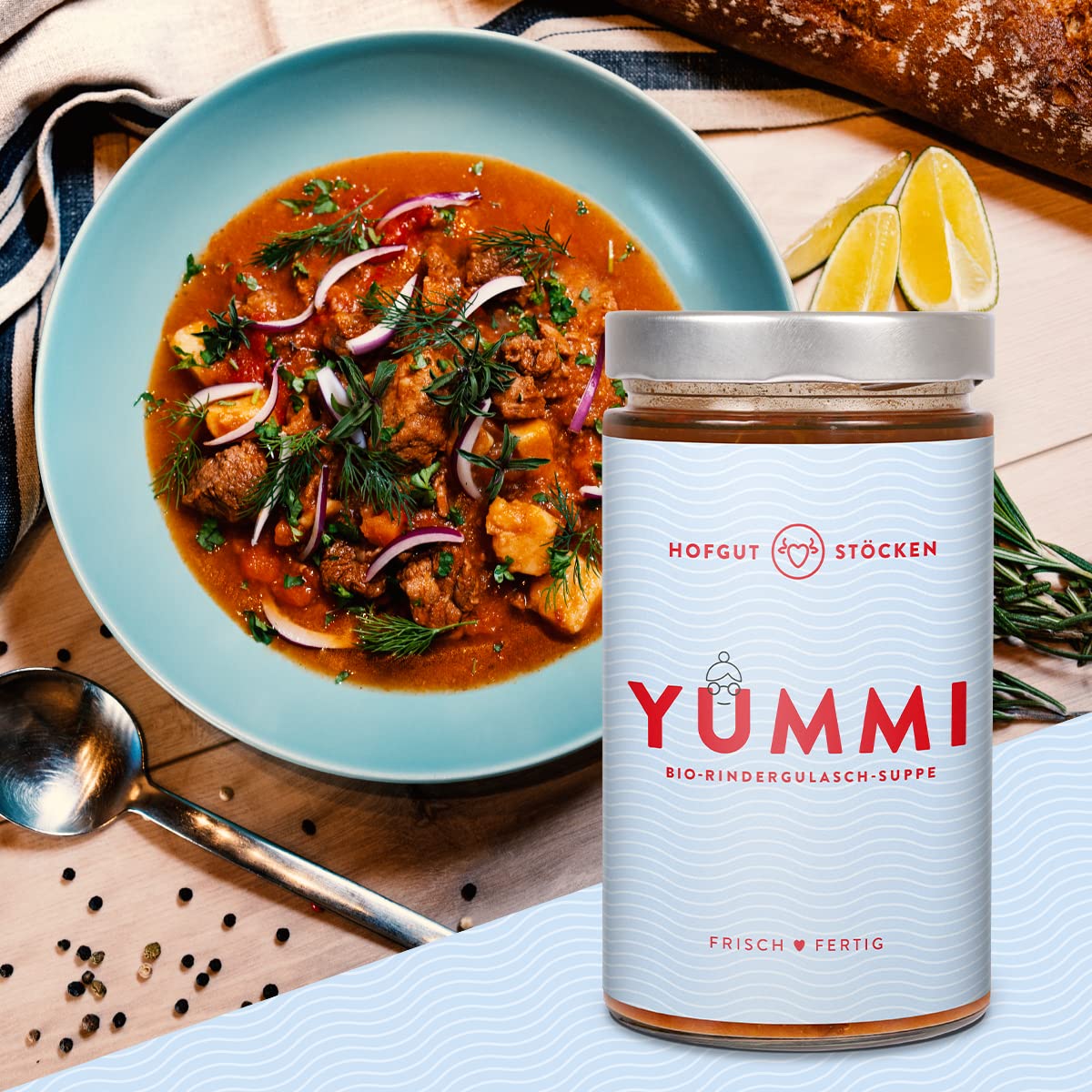Hofgut Stöcken | Genießerpaket "Camper" vom Testsieger | 6x 620ml Bio-Fertiggerichte im Glas |Bio-Pizzasuppe|Bio-Käsesuppe|Bio-Gulaschsuppe|Bio-Rahmgeschnetzeltes|Bio-Chili con Carne|Bio-Bolognese