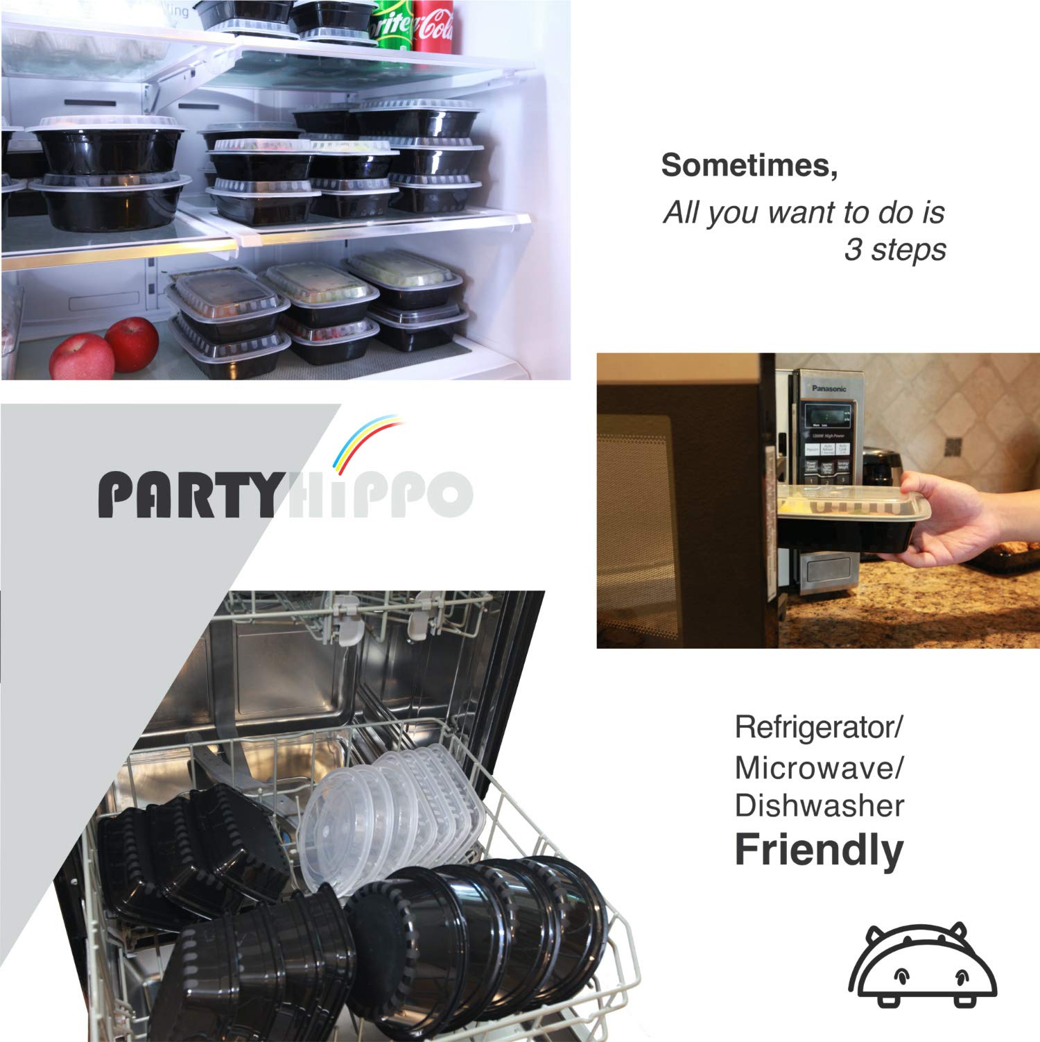 PARTY HIPPO Meal Prep Containers Single Lids, 24 OZ [10Pack] Food