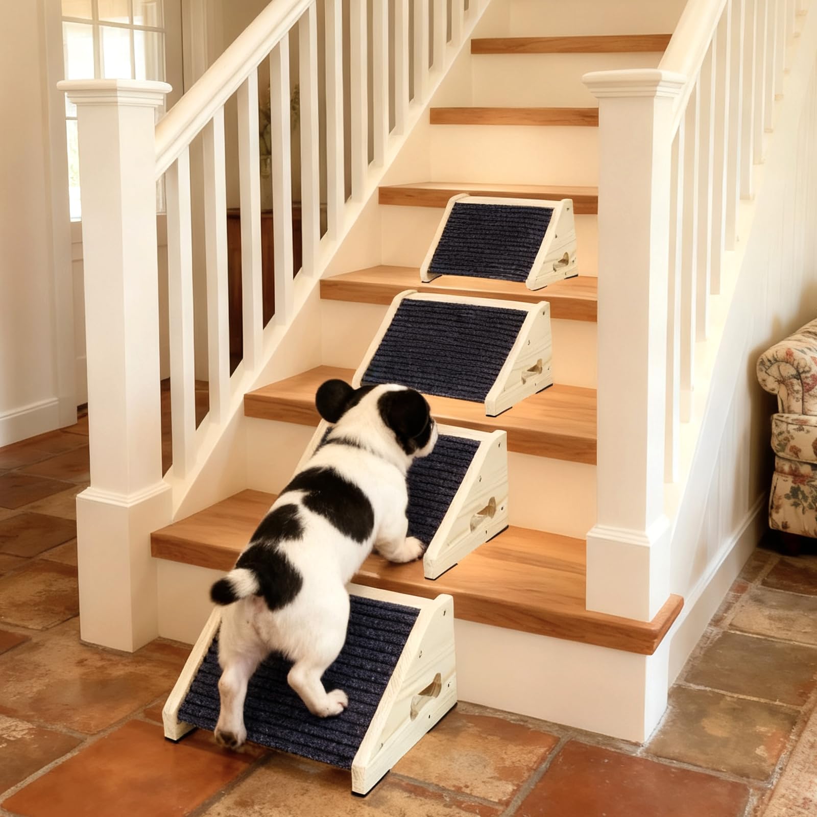 4 Pièces Escalier pour Chien, Marches Antidérapantes pour Animaux de Compagnie avec Revêtement en Moquette, Rampes à Angle Bas, Marches et Escaliers pour Petits Chiens et Animaux de Compagnie