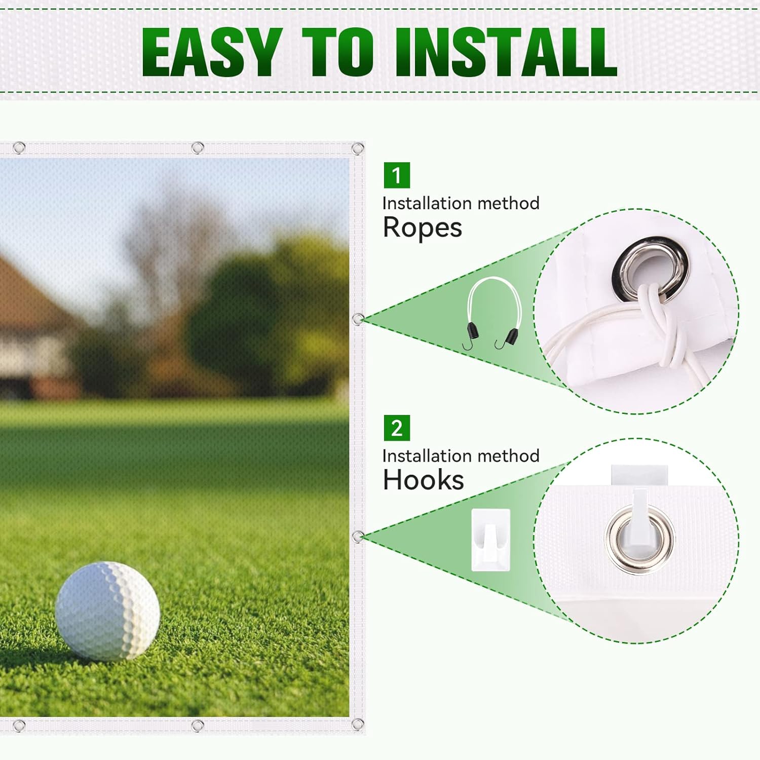 aikeec Golf Simulator Impact Screen: 7mm Thickened Golf Impact Screen for Indoor/Home/Garage Training - Ultra Clear 10ft Impact Screen with 32 pcs Grommets Holes, 5 Size Options