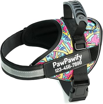 Personalized Essential Dog Harness,Custom No-Pull Pet Vest with Name & Phone Number, No Choke, Reflective, Adjustable and Padded, Easy Walking and Training for Dogs Color Doodle,M Chest 20-24 in