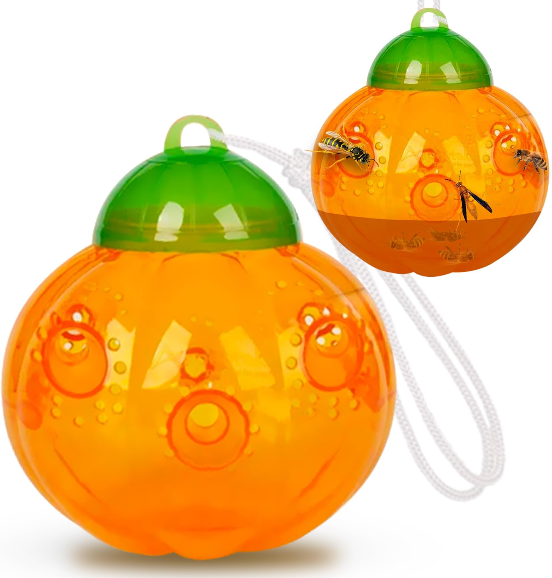 ASPECTEK Wasp Trap Pumpkin Design - Pack of 2, Outdoor Hanging, Reusable Yellow Jacket and Hornet Catcher, Attractant for Flies and Carpenter Bees, Safe Patio, Backyard, Garden and Orchard Solution