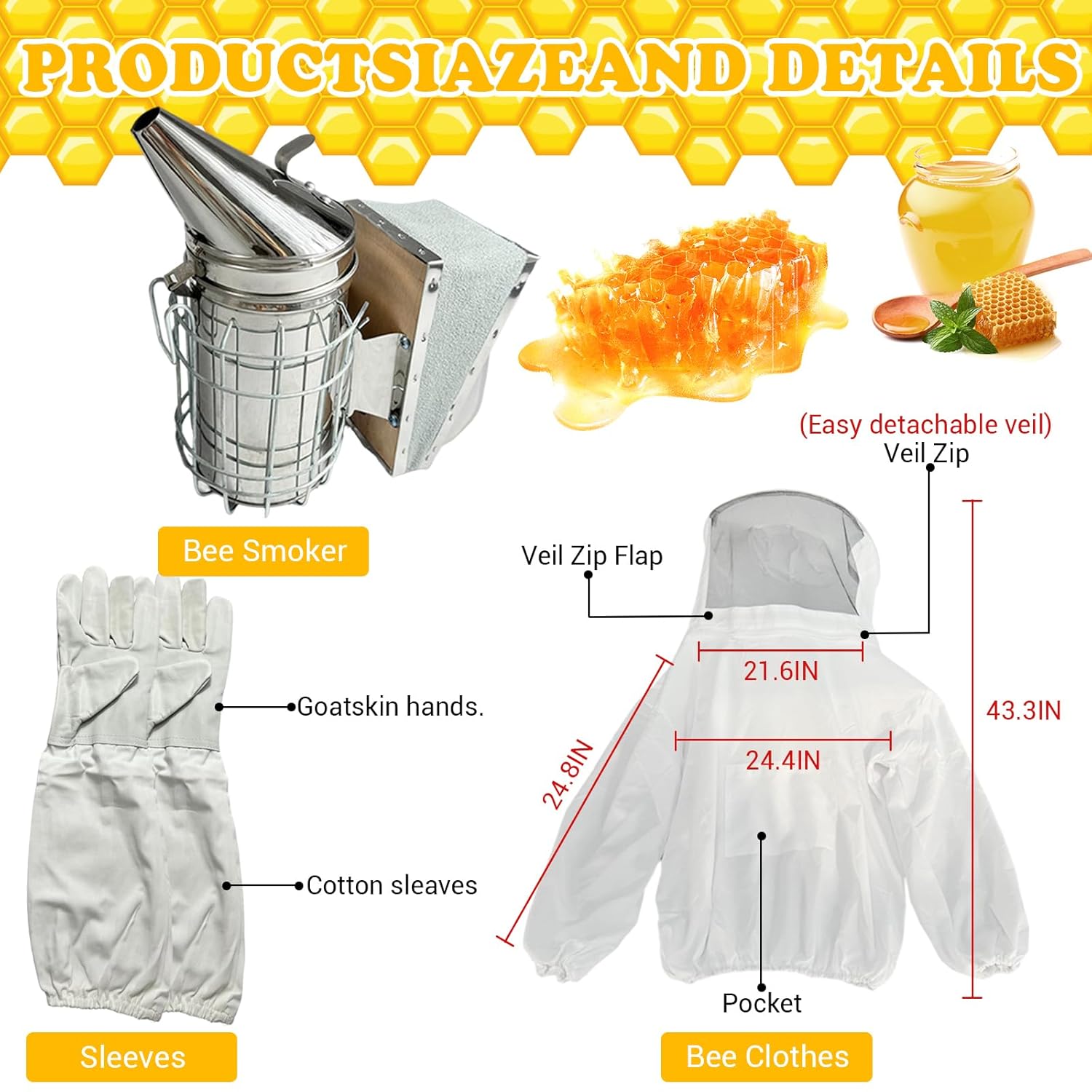 27 PCS Bee Keeping Starter Kit - Beekeeping Supplies, Honey Bee Hive Tools Bee Smoker Kit, Bee Keeper Supplies All with Jacket for Beginners and Professionals - Image 2