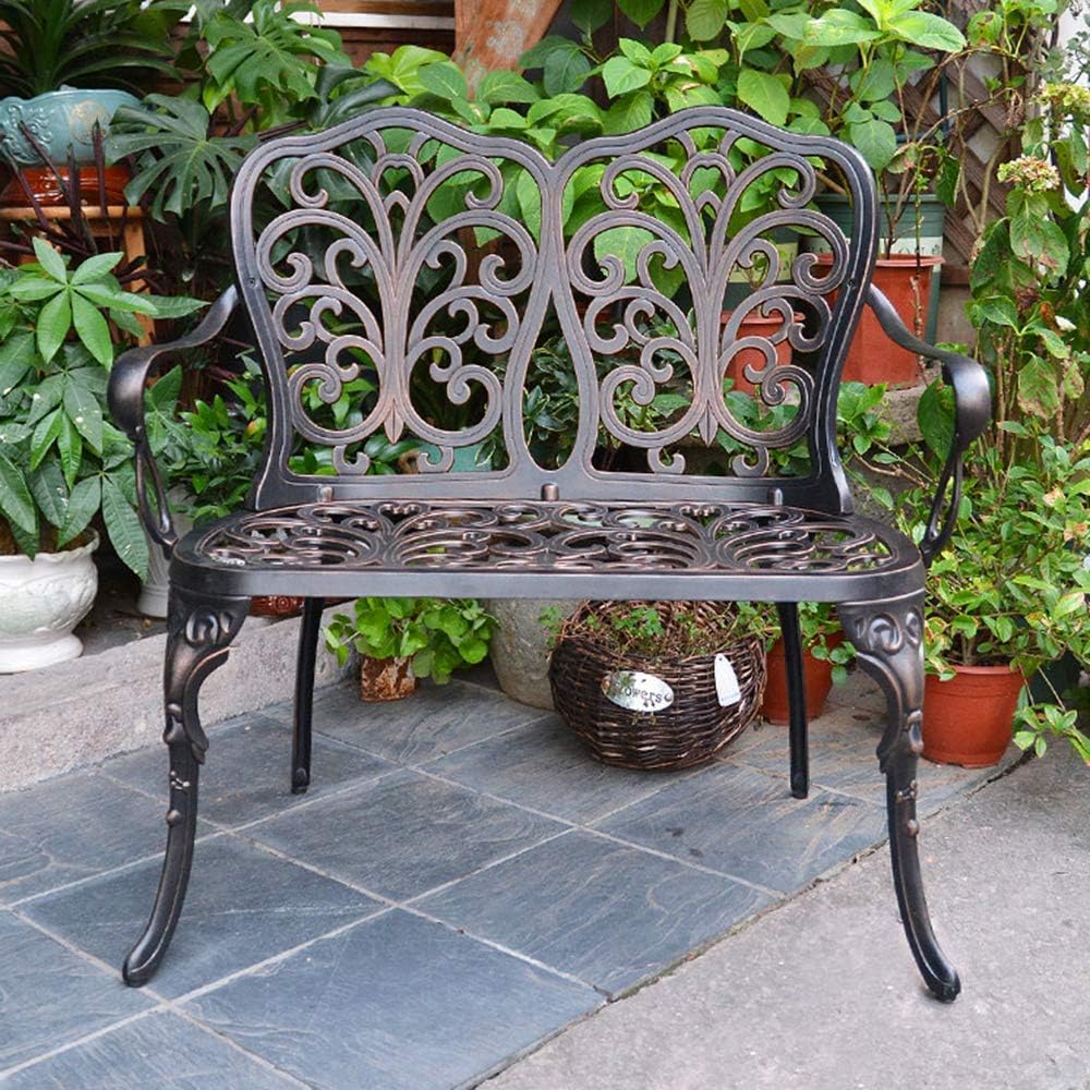 RWRAPS 35 inch Patio Garden Bench Outdoor Metal Double seat, Park Terrace Leisure Butterfly backrest Chair(Copper) RWRAPS 35 inch Patio Garden Bench Outdoor Metal Double seat, Park Terrace Leisure Butterfly backrest Chair(Copper)