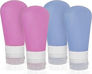 MyGadget Set da Viaggio 4 Flaconi - Kit Aereo in Silicone - Contenitori Vuoti Riutilizzabili per Cosmetici Liquidi per Bagaglio a Mano - 4x 89 ml