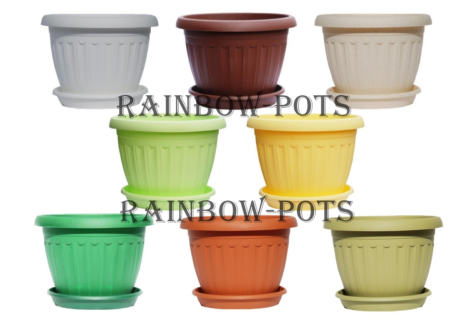 Coloured Plastic Plant Pots, Flower Pots, Planters + Saucer - 8 Colours and 3 Sizes to Choose - Tray φ 20,25,30 (Beige Marble, 25 cm - 9.8 inch)